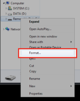 Formatting microSD in Windows