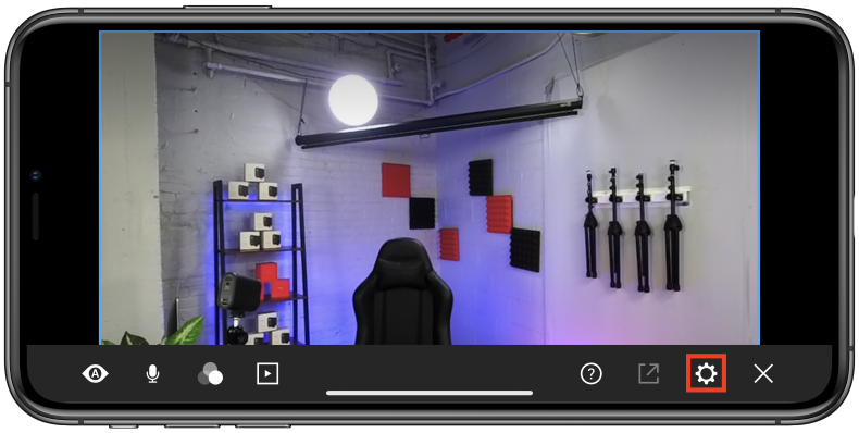 Options menu in Mevo app