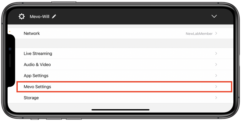 Mevo Settings option