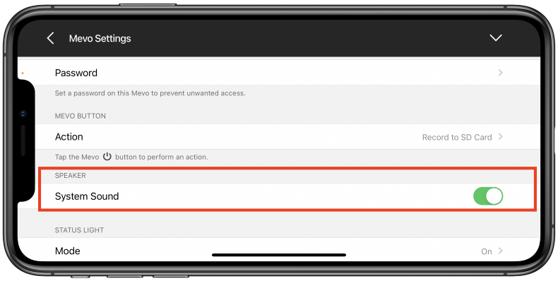 System Sound option for Mevo Start