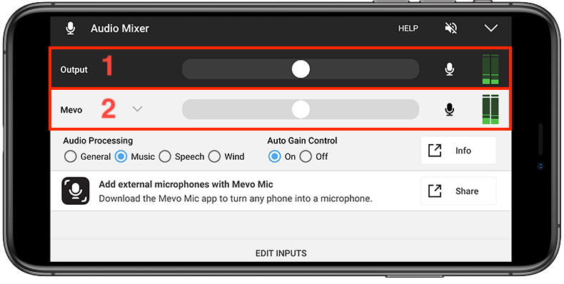Audio input sliders