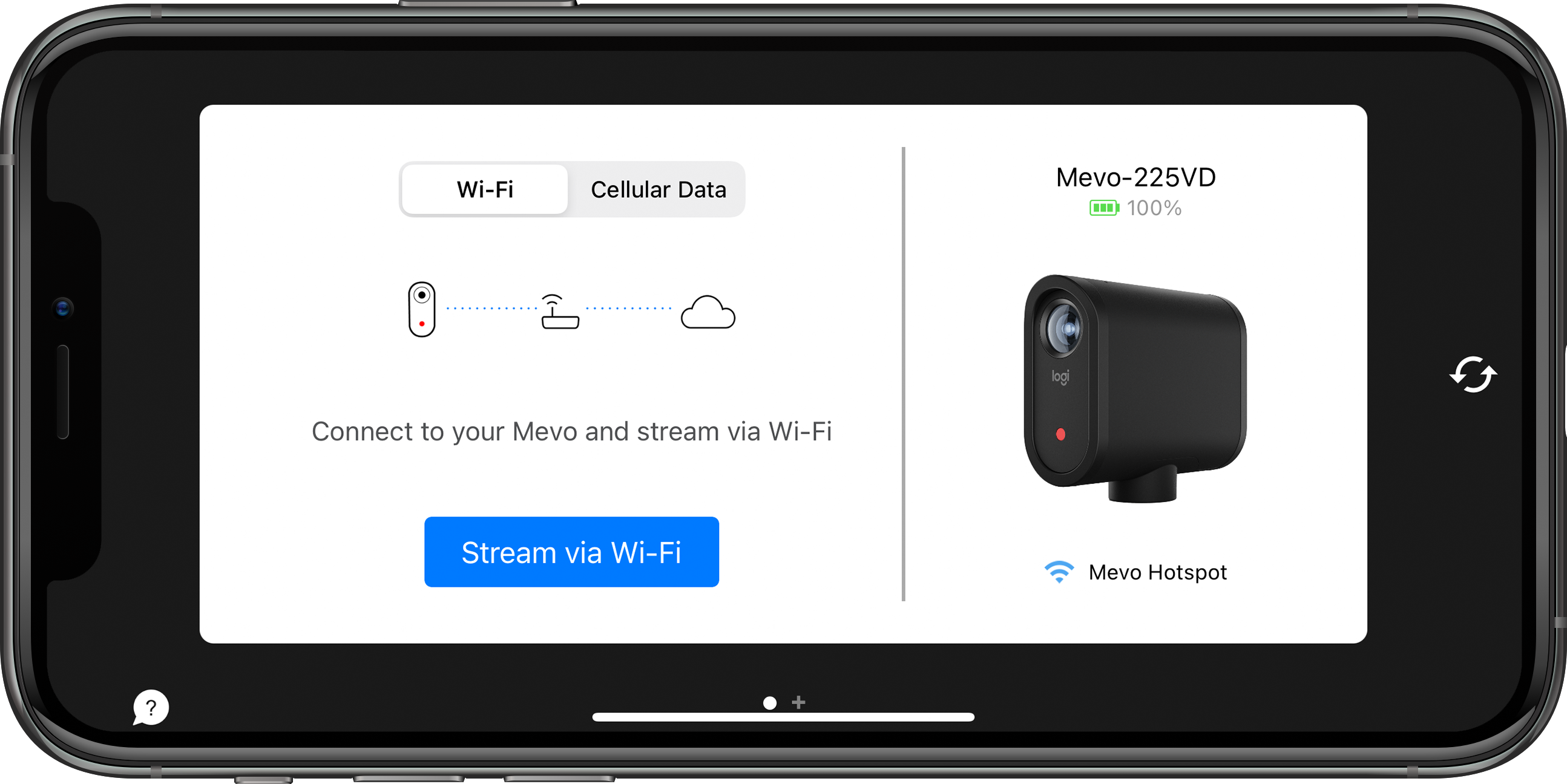 Stream via Wi-Fi button in Mevo App