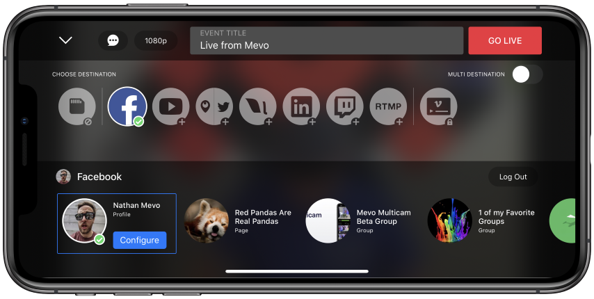 mevo stream to facebook group