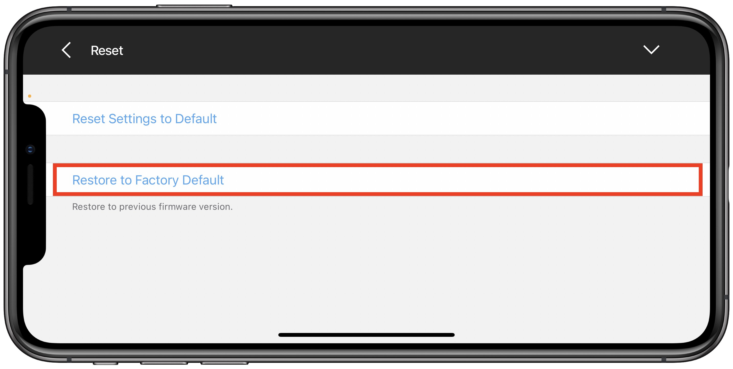 Factory reset screen