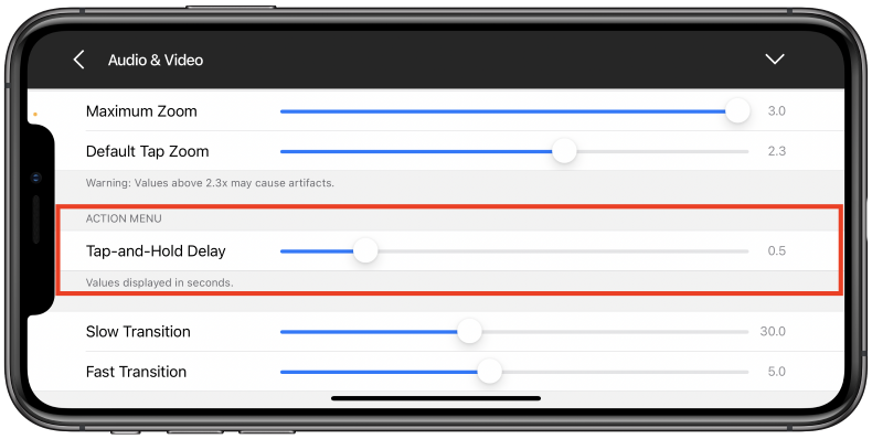 action menu settings