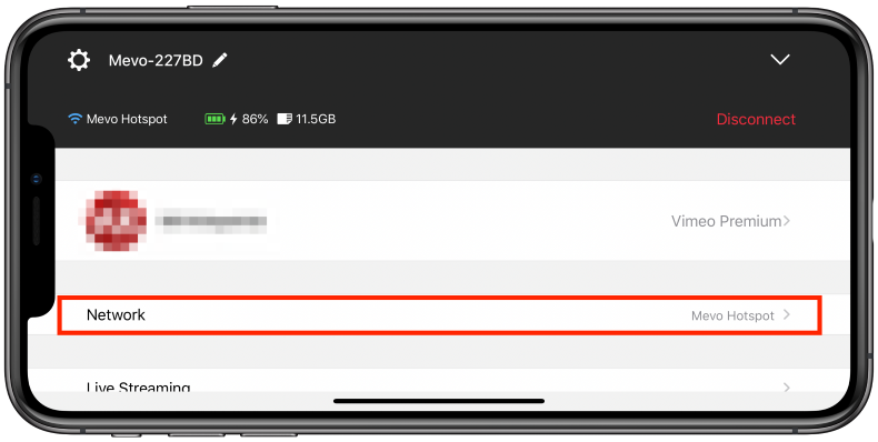 Network Settings in Mevo App