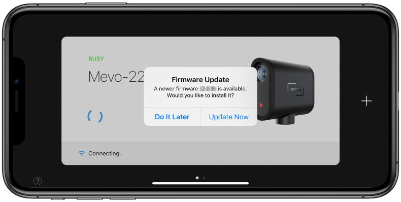 Firmware update progress on Mevo app